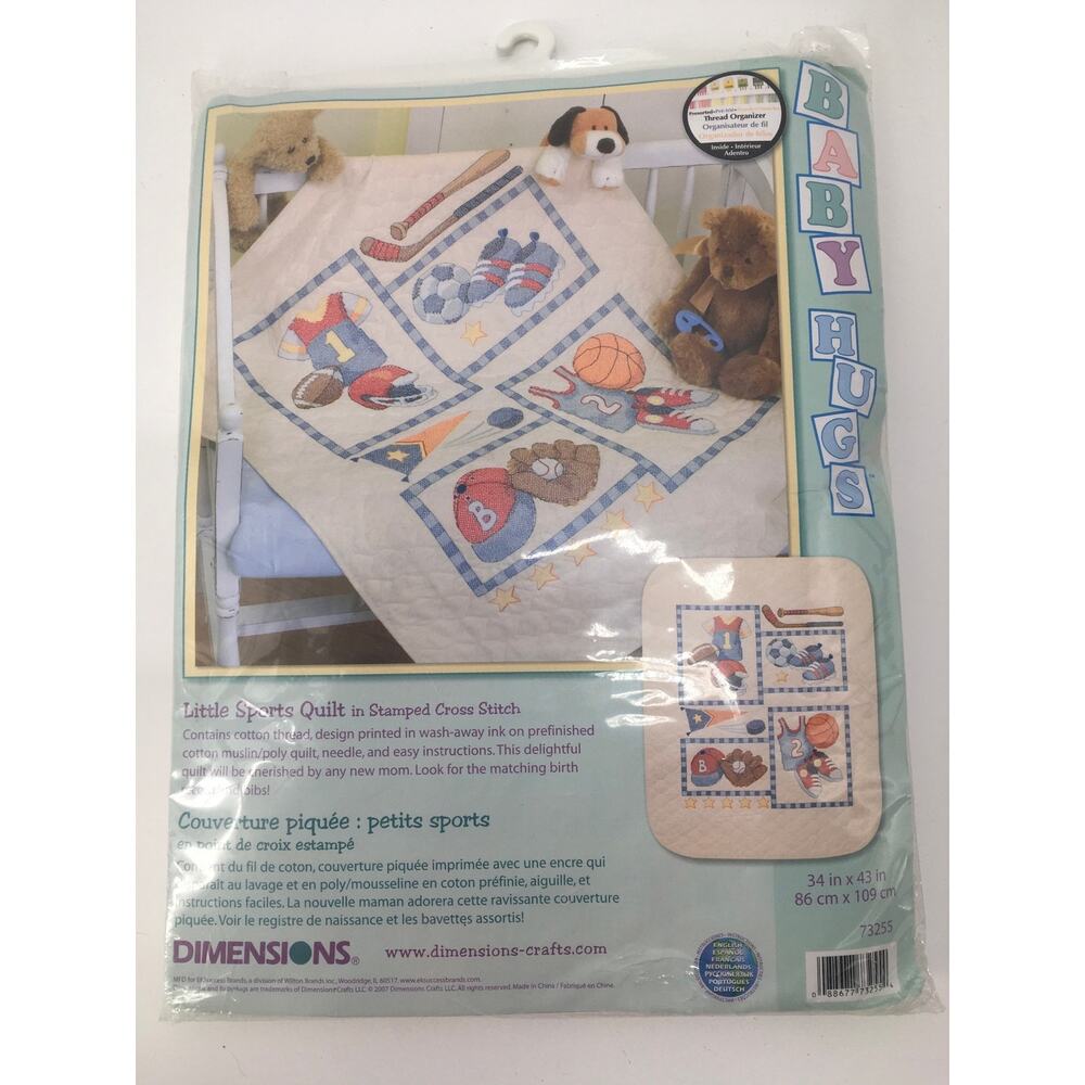 Dimensions Baby Hugs Little Sports Quilt Kit Stamped Cross Stitch 73255 UNOPENED